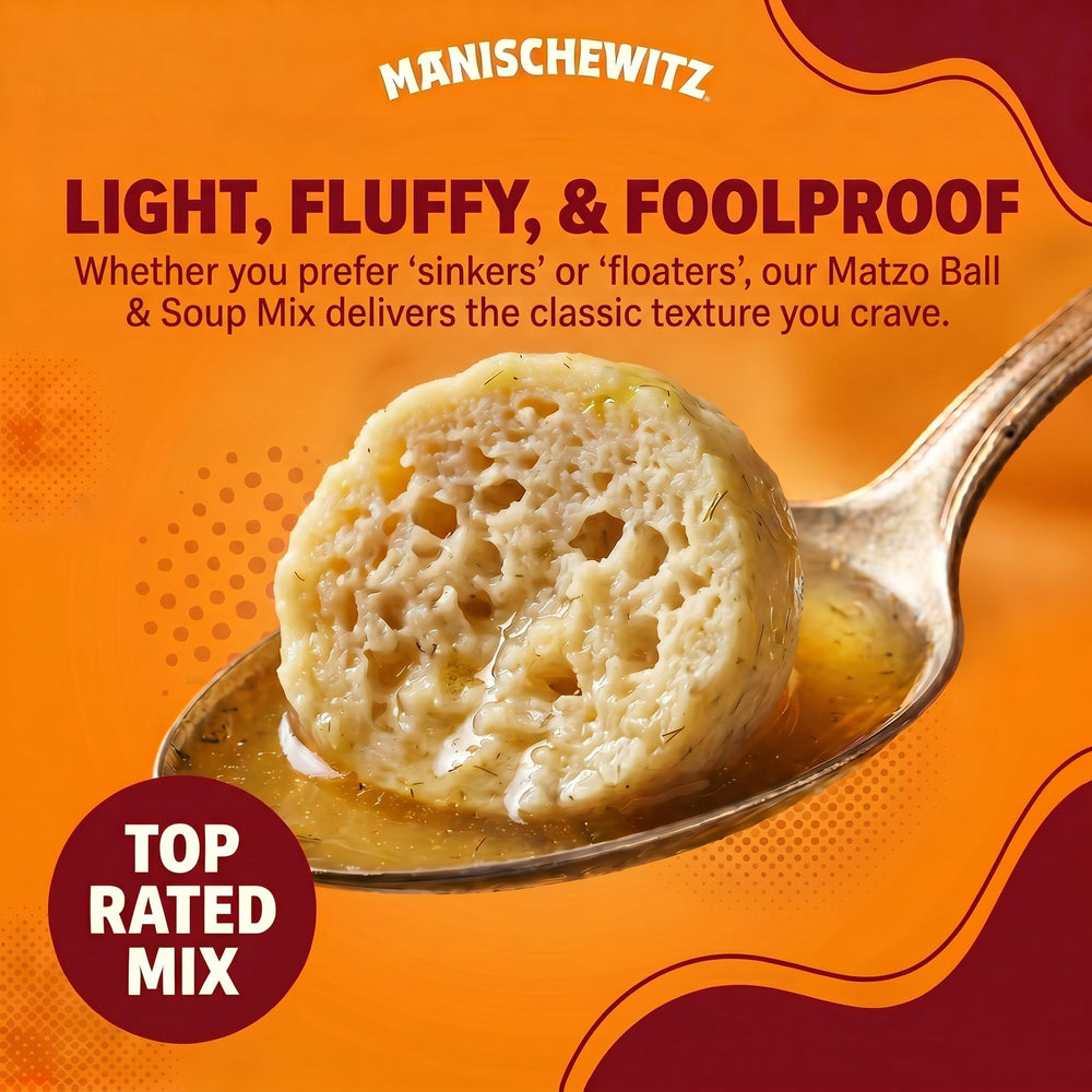 Manischewitz box next to utensils illustrating compact size and easy storage