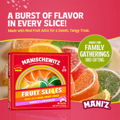 Close-up of Manischewitz candied fruit slices texture and sugar crystals for bright flavor