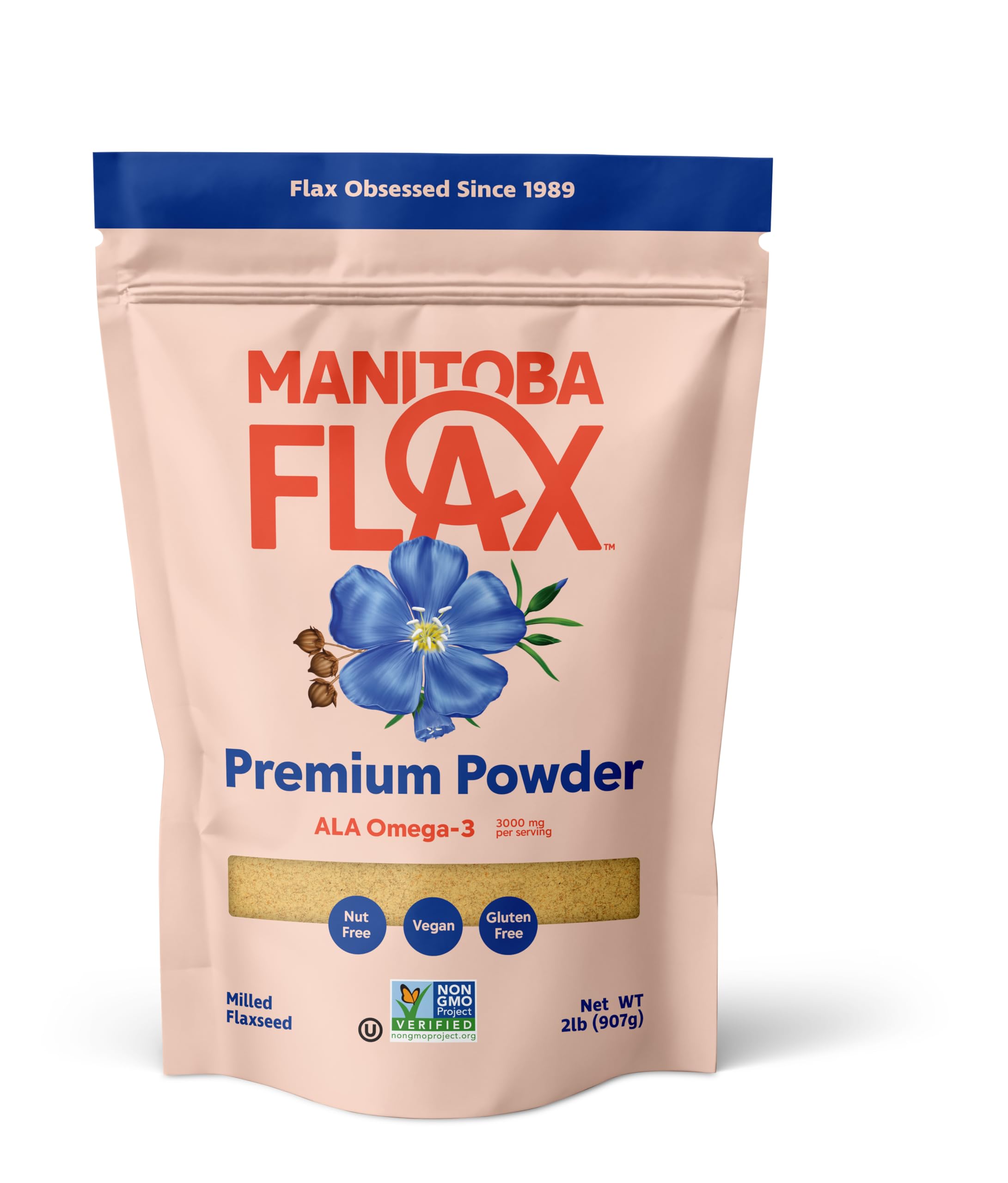 Manitoba Flax front package showing branding and 2 lb bag benefit