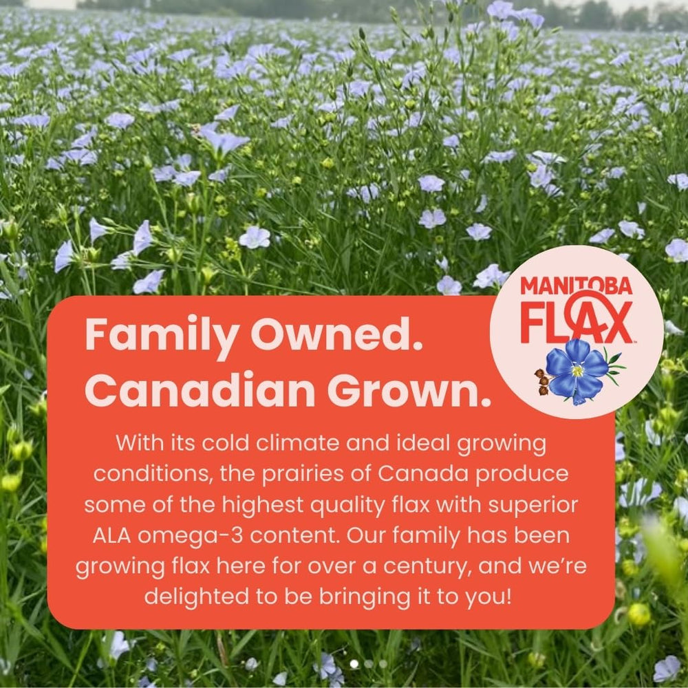 Manitoba Flax nutrition label close-up highlighting ALA and fiber content