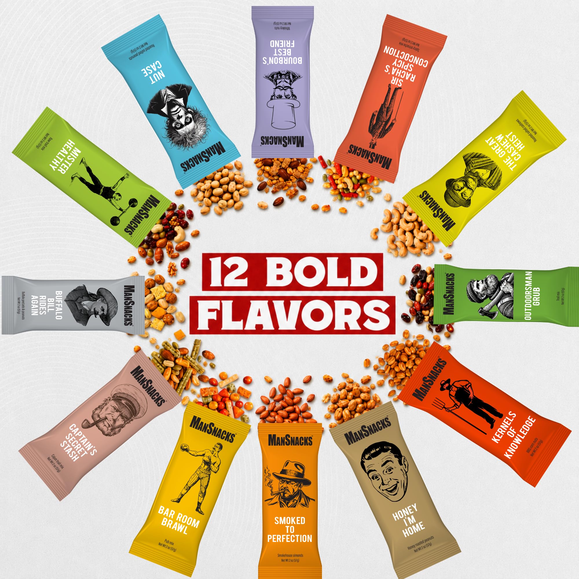 Close-up of a single ManSnacks pack highlighting texture and crispness benefit