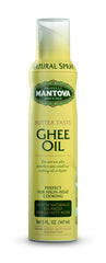 Mantova spray ghee butter front packaging showing label and 5 fl oz bottle benefit: convenient storage