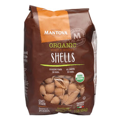 Mantova front packaging showing organic whole wheat shells and Italian origin benefits