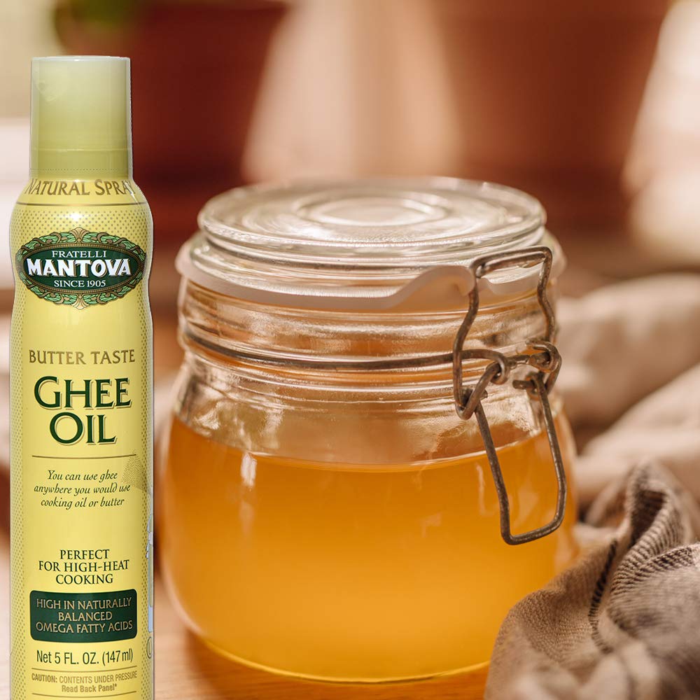 Mantova spray ghee being applied to an omelet for even coating and better browning