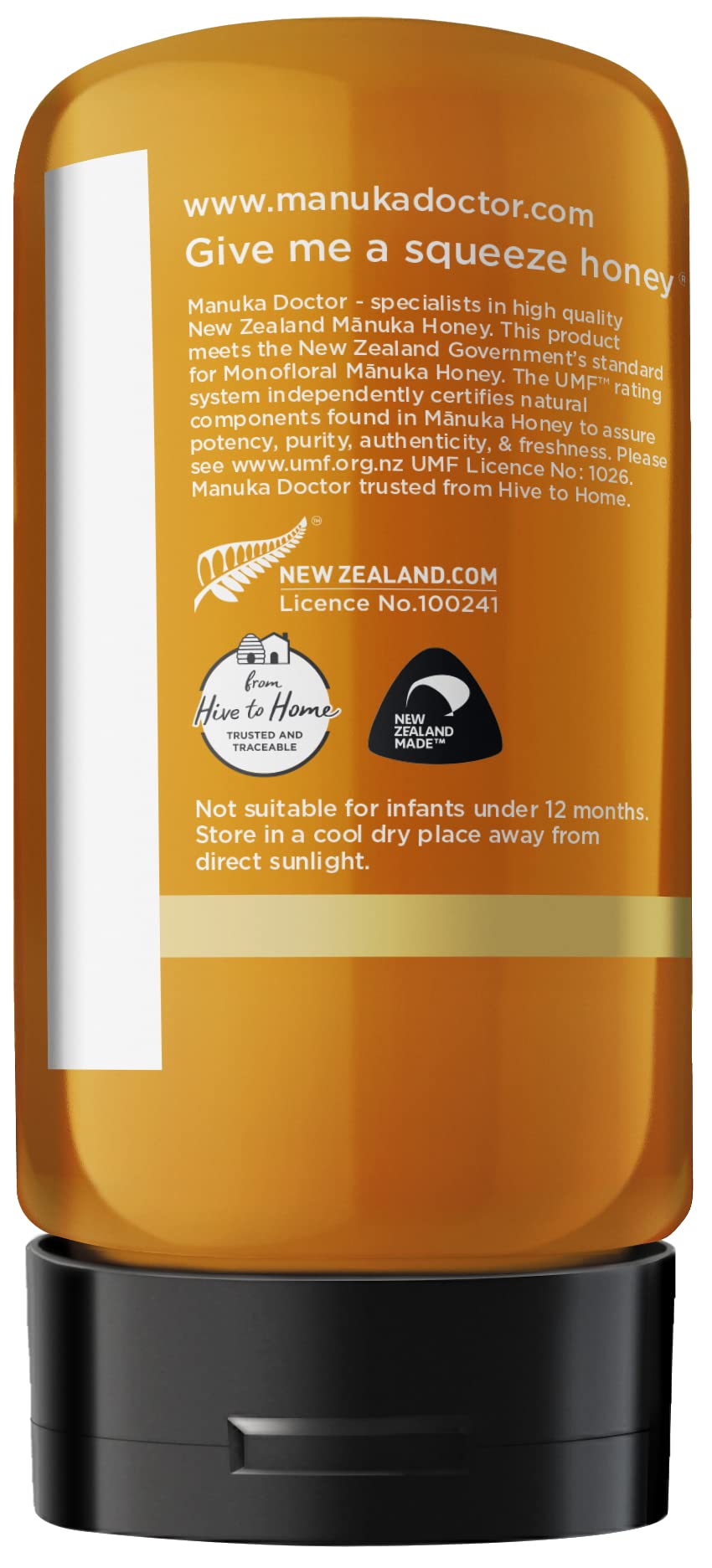 Manuka Doctor back packaging nutrition label close-up for ingredient transparency