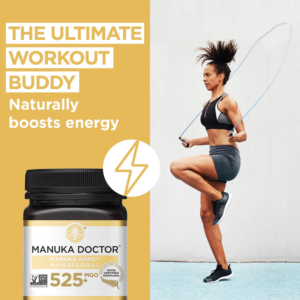 Manuka Doctor spoon drizzling honey over toast for rich flavor and natural sweetness