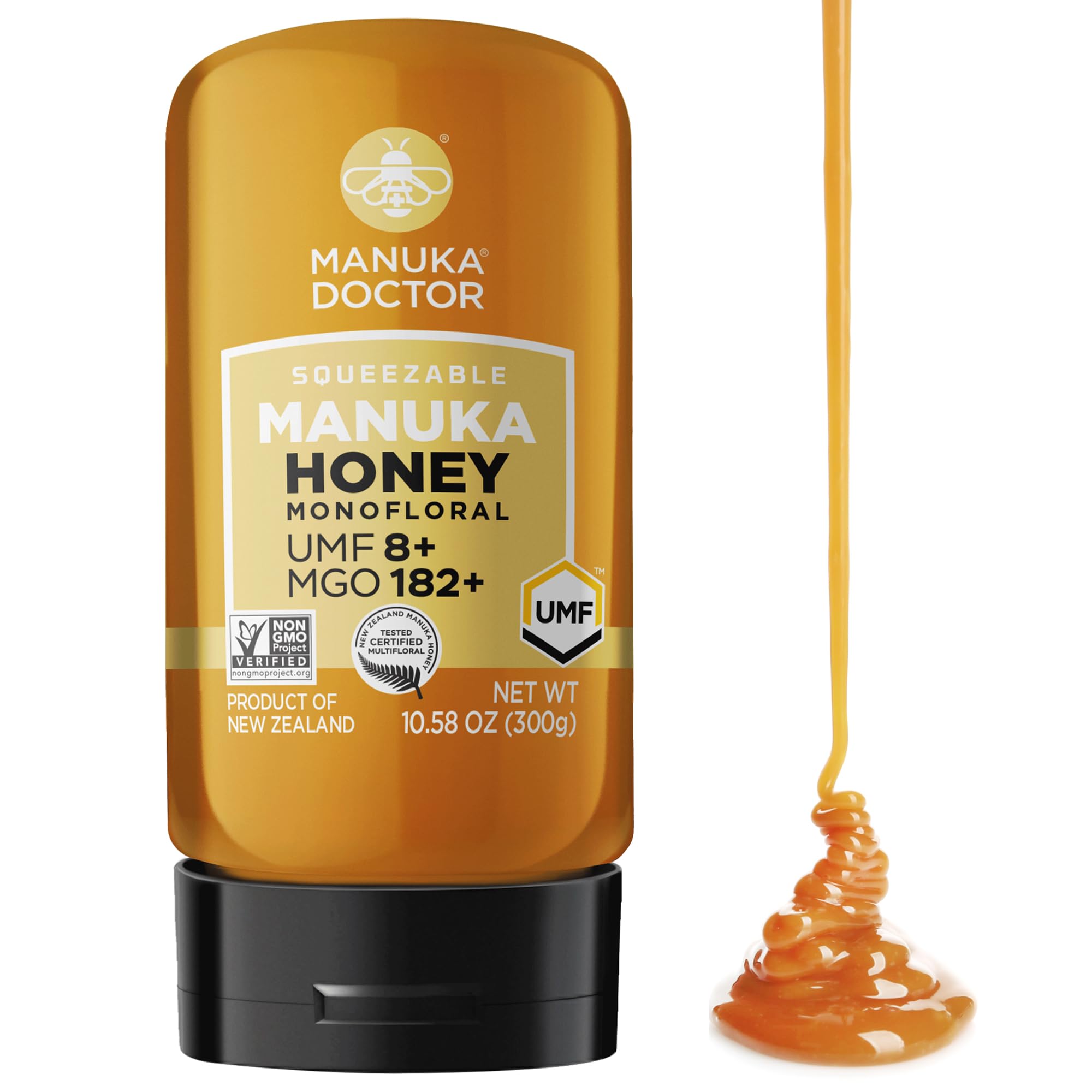 Manuka Doctor front packaging showing label and squeezy bottle, clear origin information
