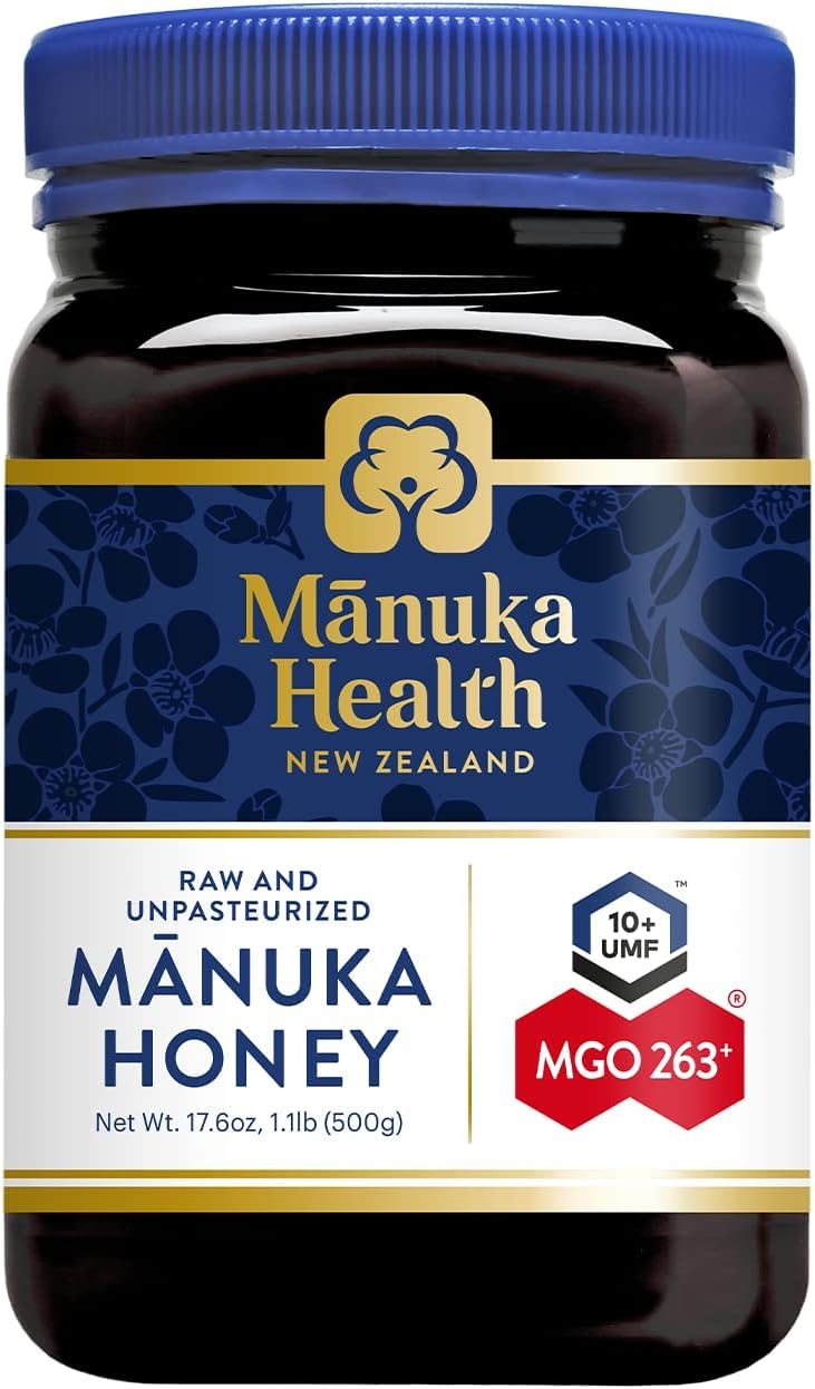 Manuka Health jar front packaging showing UMF 10+ label and benefit of authenticity