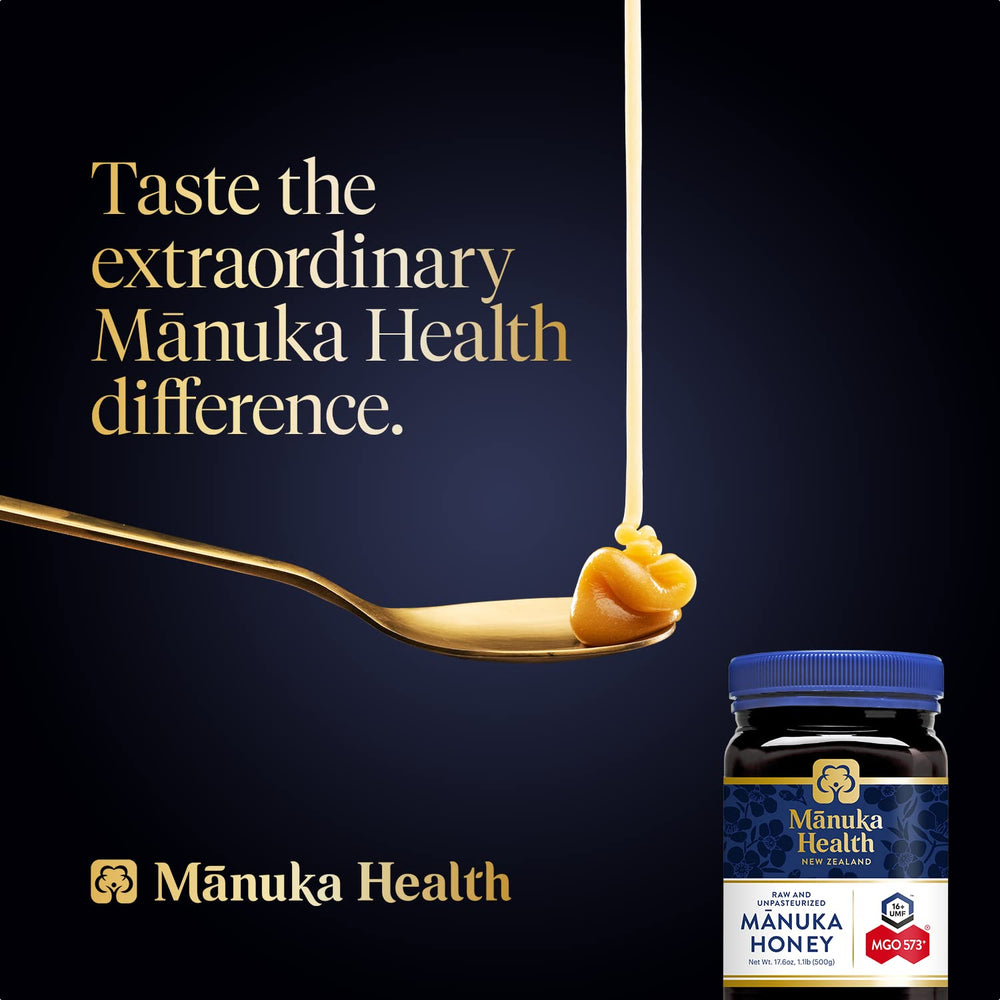 Close-up of Manuka Health honey texture highlighting creamy density and rich aroma