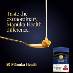 Close-up of Manuka Health honey texture highlighting creamy density and rich aroma