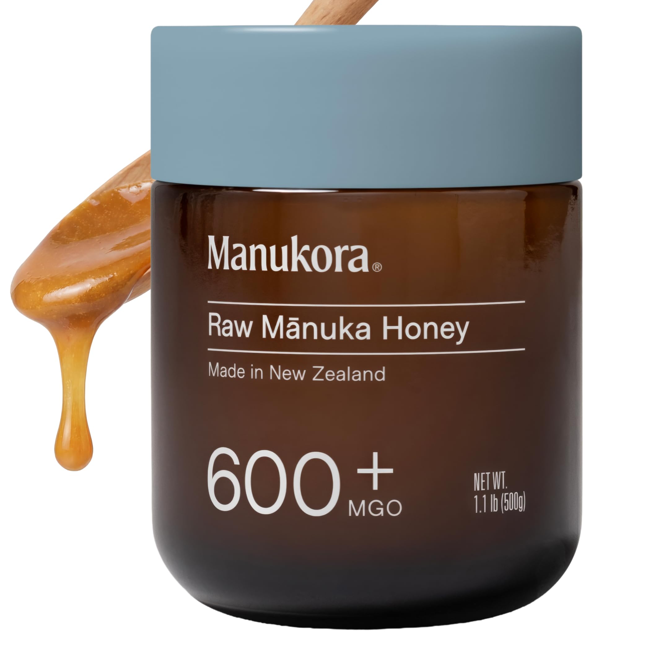 Manukora front packaging 500g jar showing label and clarity benefits