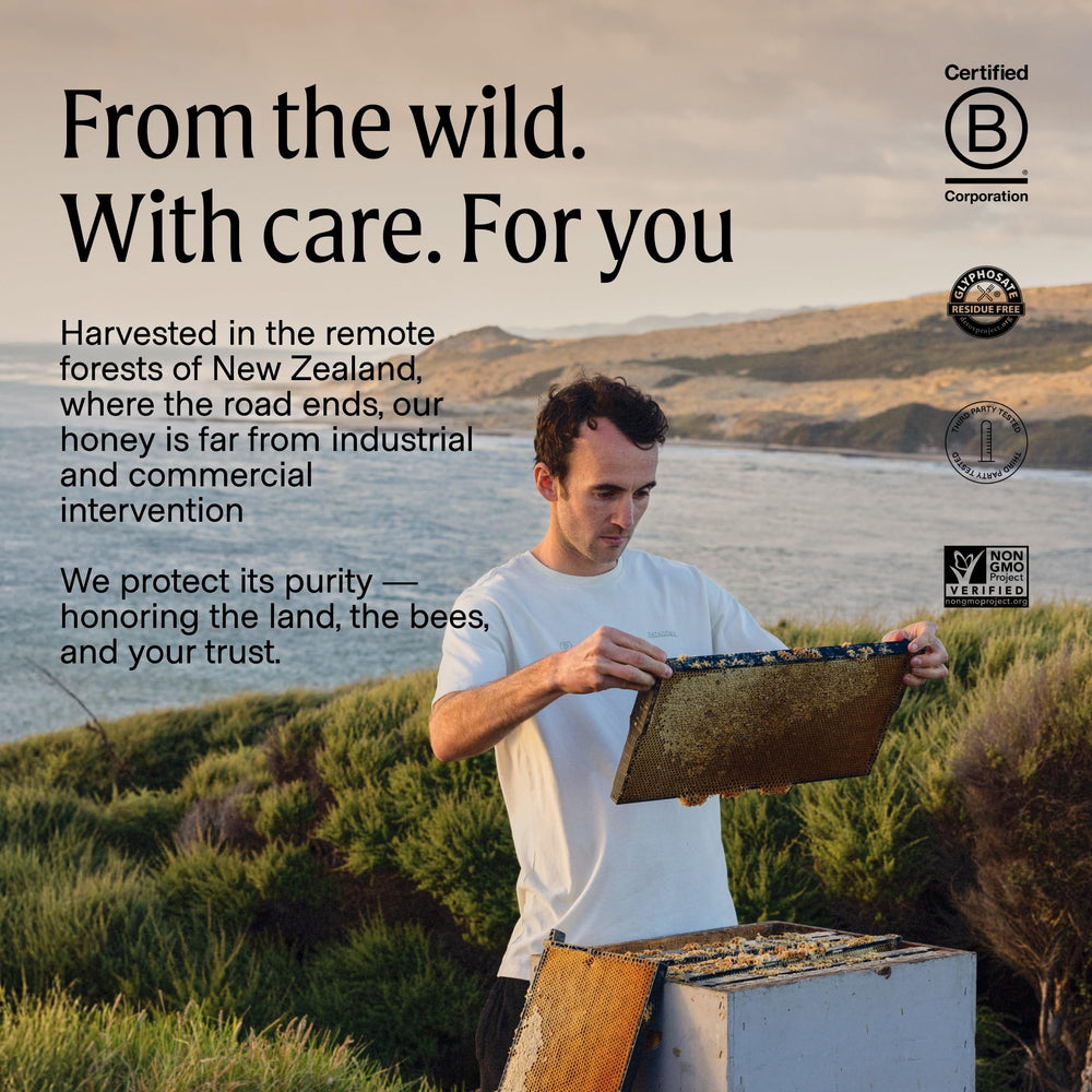 Manukora packaging showing B-Corp badge indicating ethical certification benefit
