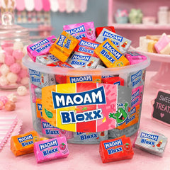 Maoam cubes in a party bowl illustrating festive sharing