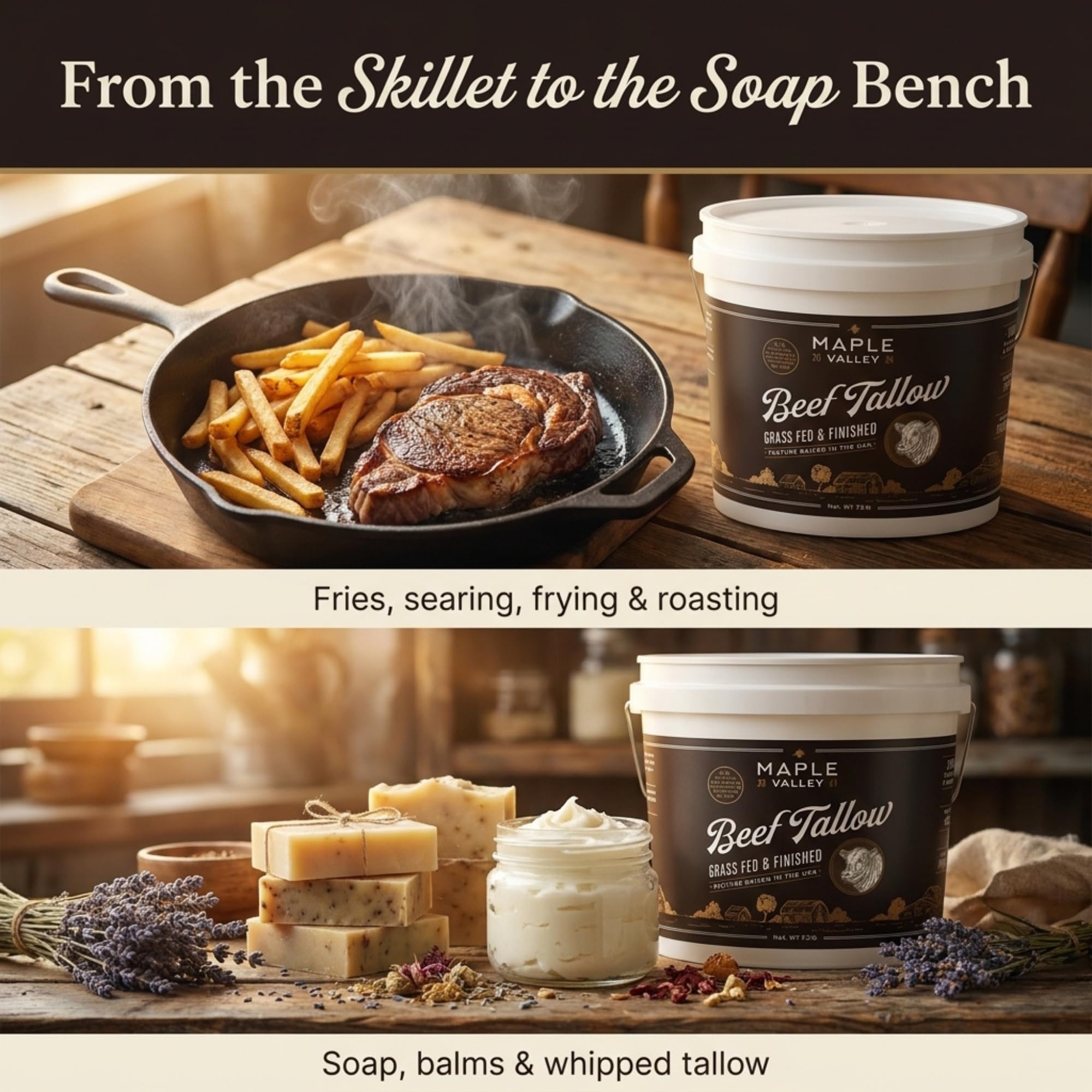 Maple Valley tallow measured into bowls next to soap ingredients for reliable DIY base