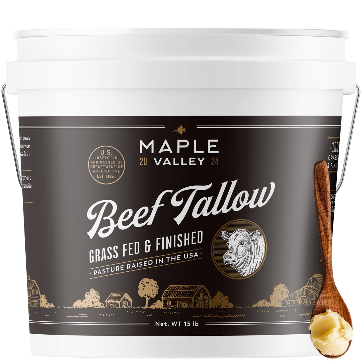 Maple Valley gallon container front label showing brand and product name, clear packaging benefit