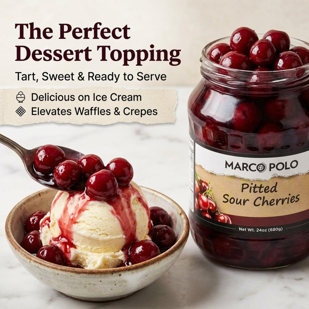 Marco Polo cherries atop baked tart illustrating consistent baking performance