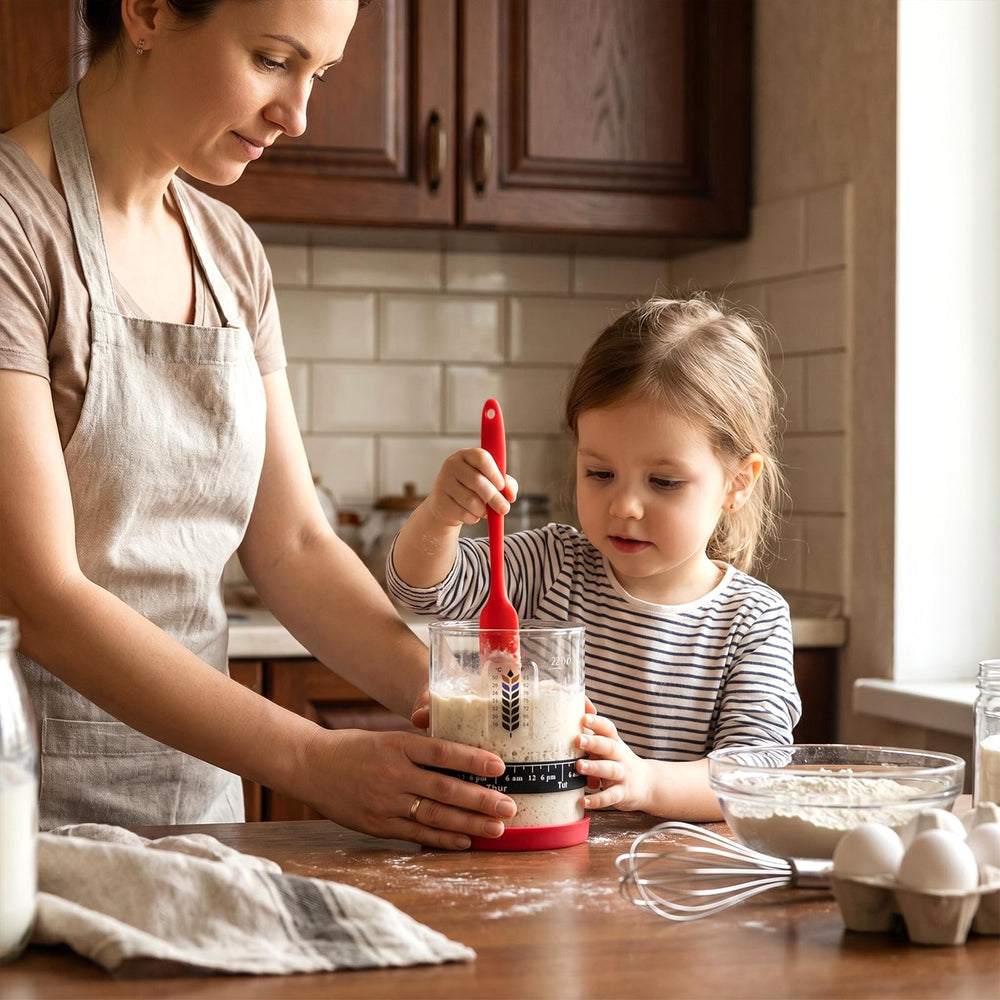 Maredash jar with active sourdough starter on countertop showing real use benefit