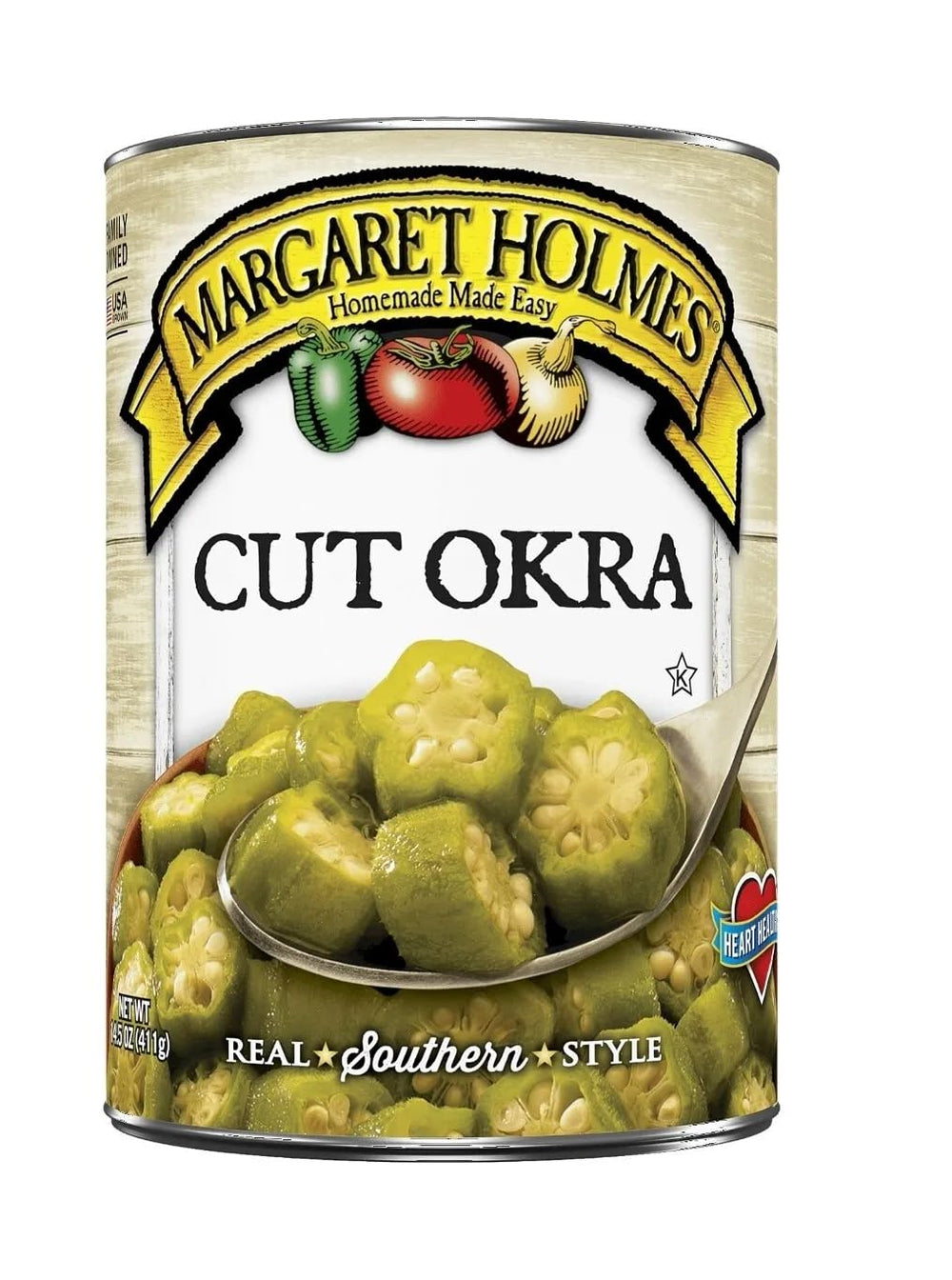 Margaret Holmes front packaging of three 14.5 oz cans, convenient pantry staple
