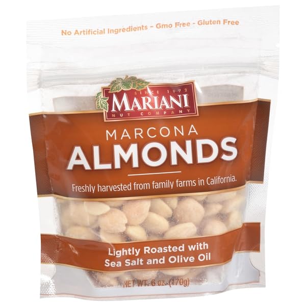 Mariani Marcona almonds front packaging showing brand and premium snack benefit
