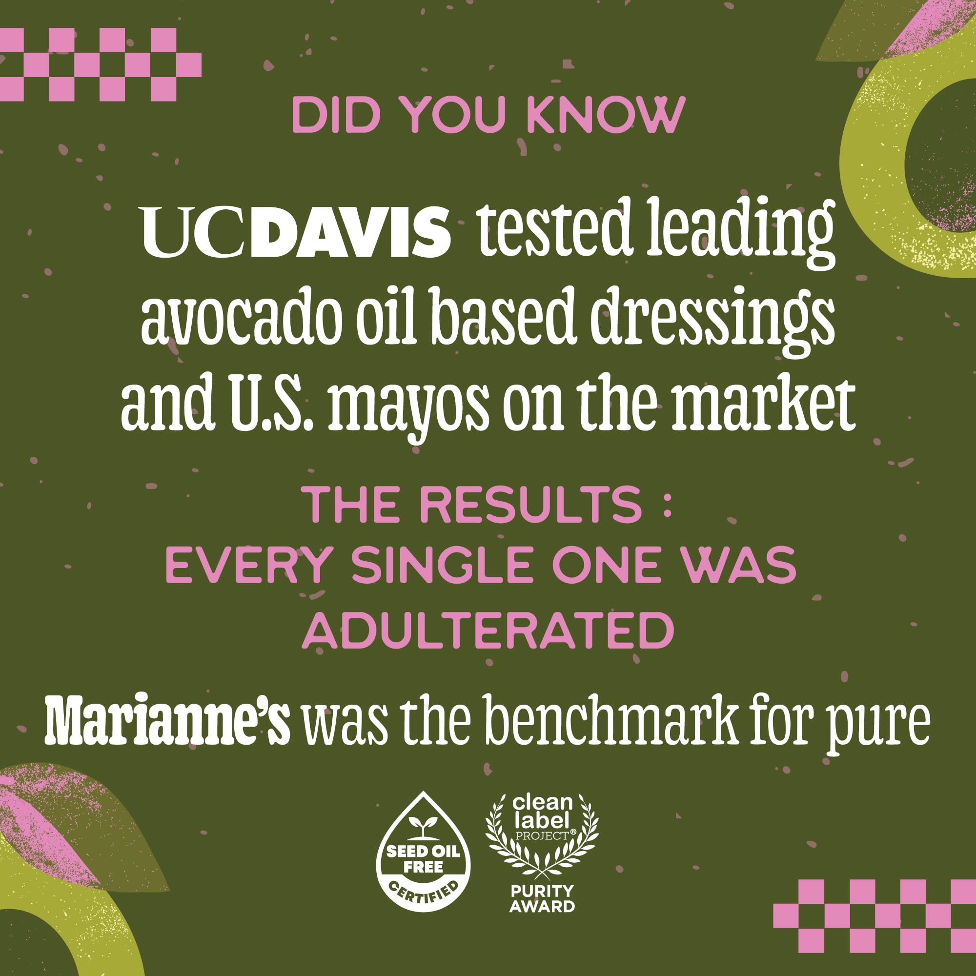 Marianne's Harvest bottle beside fresh avocados illustrating regenerative sourcing transparency