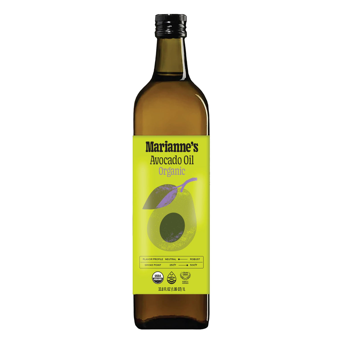 Marianne's Harvest front 1L bottle showing label and size, clean packaging benefit