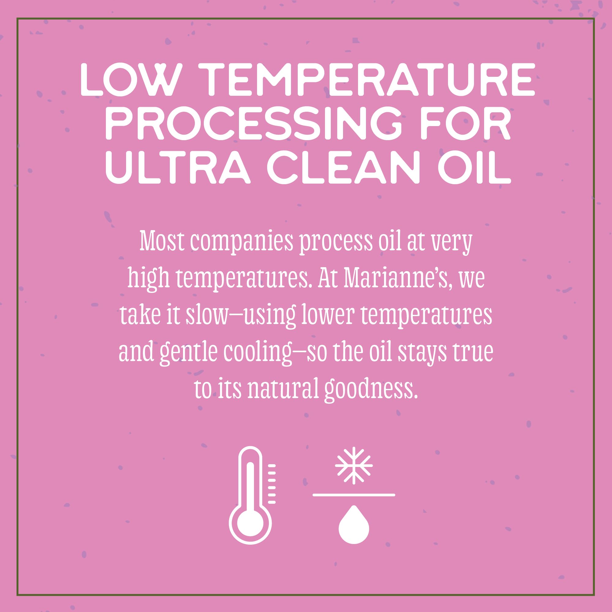 Marianne's Harvest oil surface sheen close-up showing consistent texture and neutral flavor