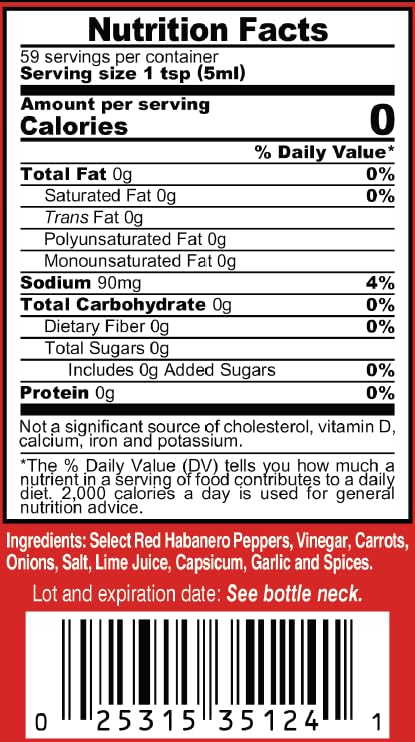 Marie Sharp's label close-up highlighting ingredients and extreme-heat warning for quick identification
