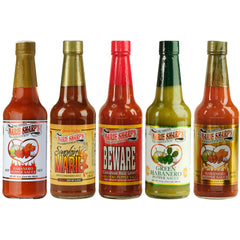 Marie Sharp's front packaging showing five 10 oz bottles and gift appeal