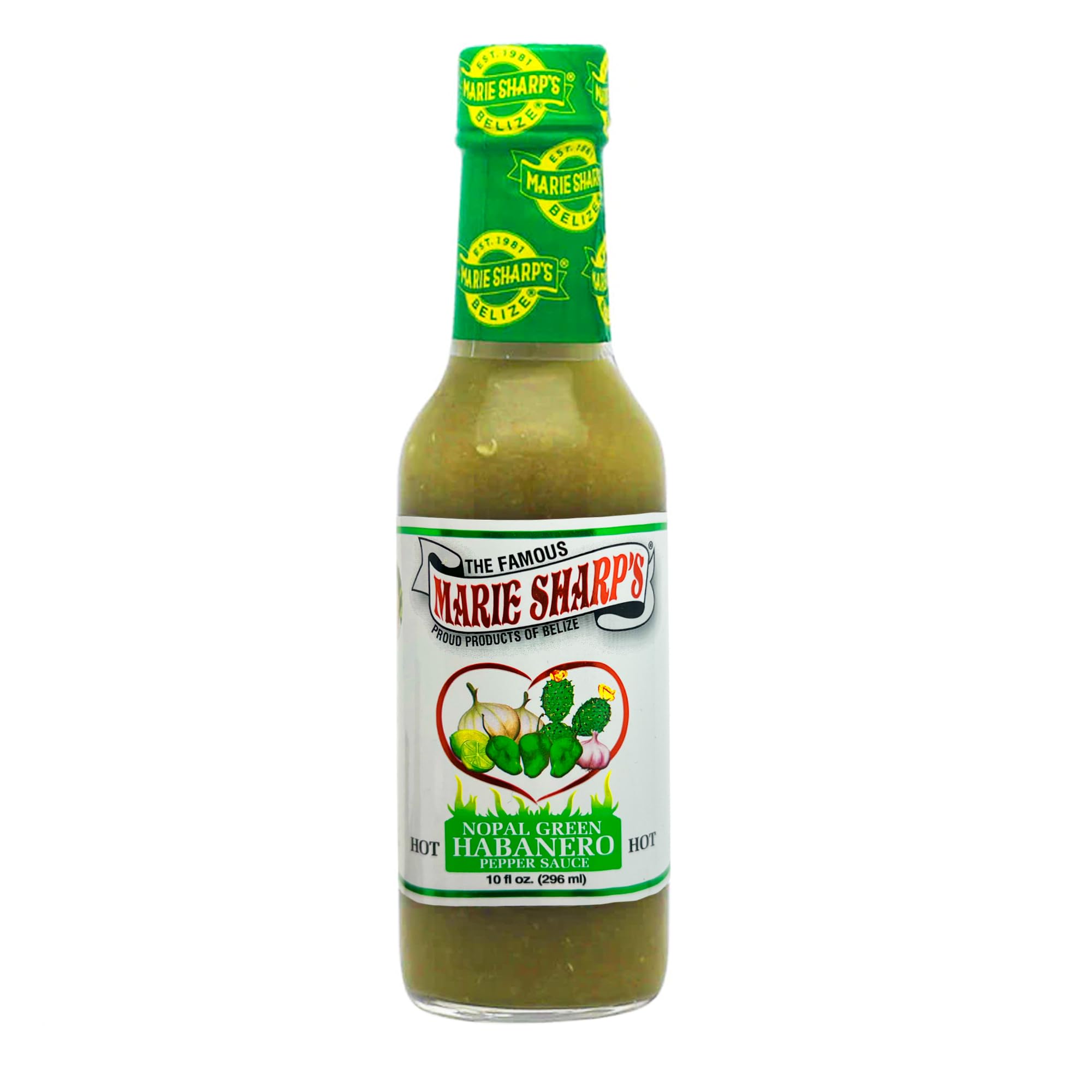 Marie Sharp's label closeup highlighting Belizean craftsmanship and all‑natural ingredients
