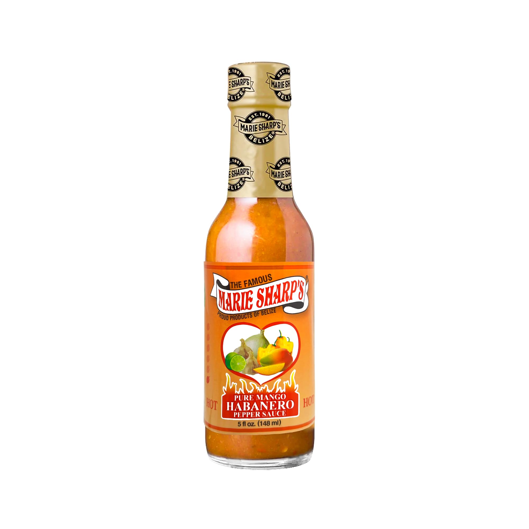Marie Sharp's sauce pouring from bottle to show texture and glossy consistency for serving