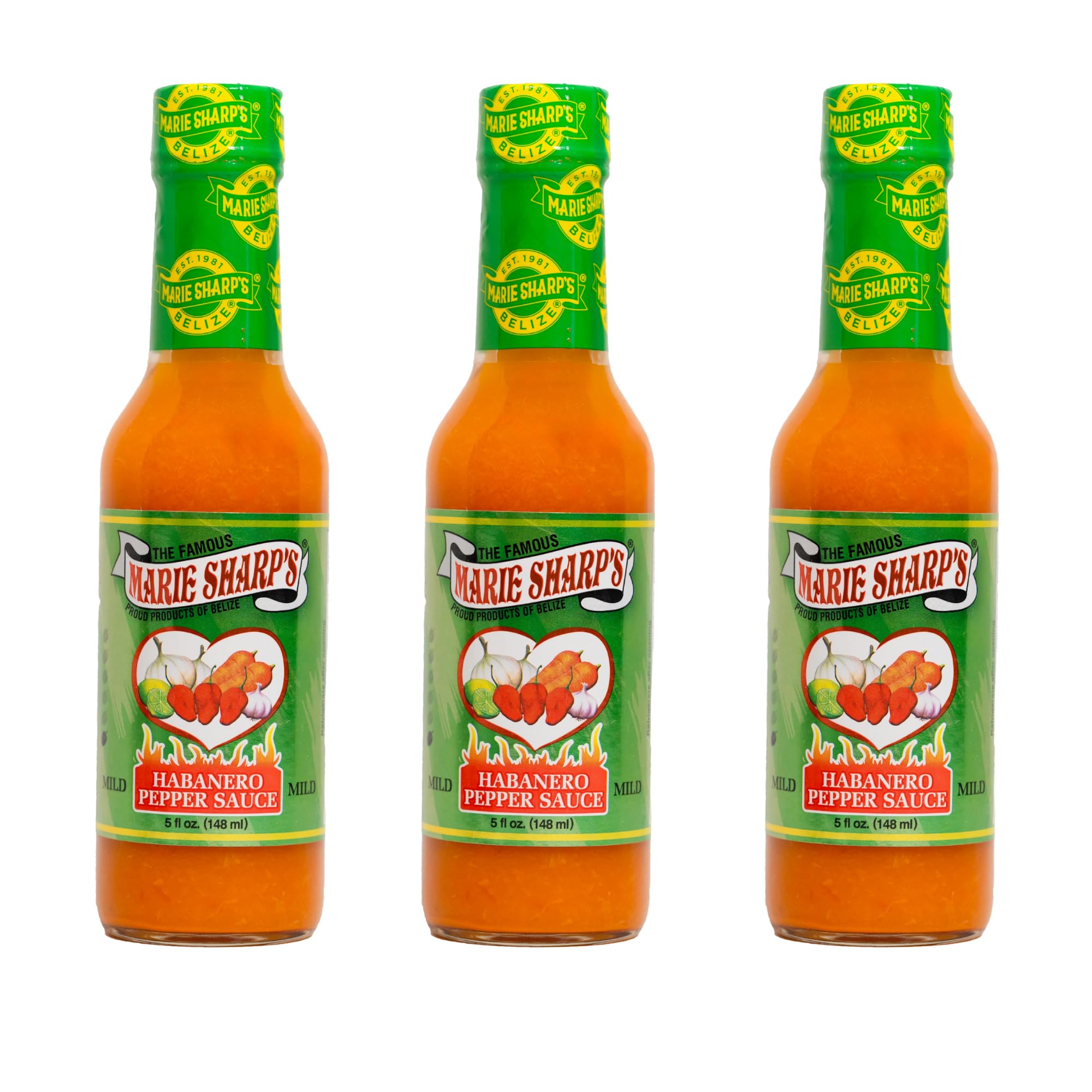 Marie Sharp's front packaging showing bottle and label for easy selection
