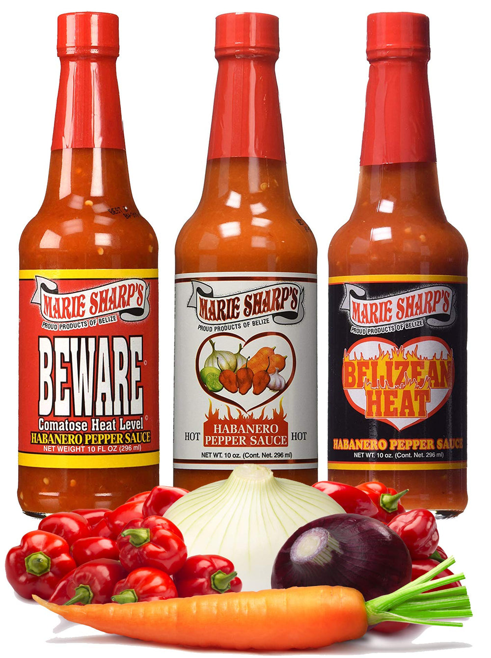 Marie Sharp's sauce pouring with fresh habanero close-up, highlights fresh heat