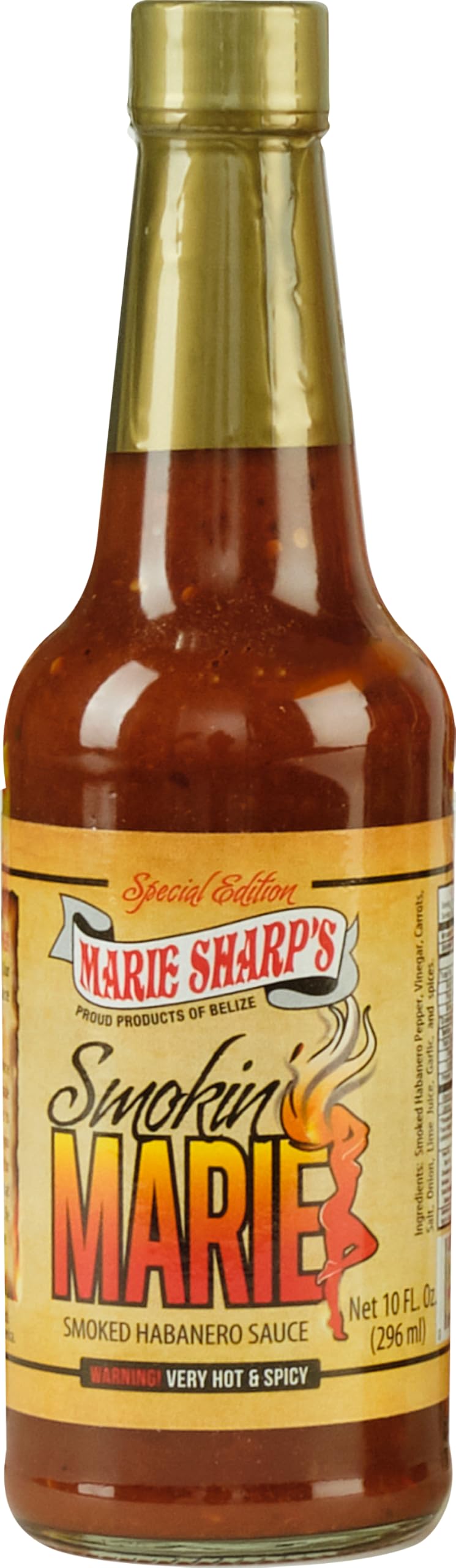 Marie Sharp's front bottle shot showing label and smoky habanero appeal