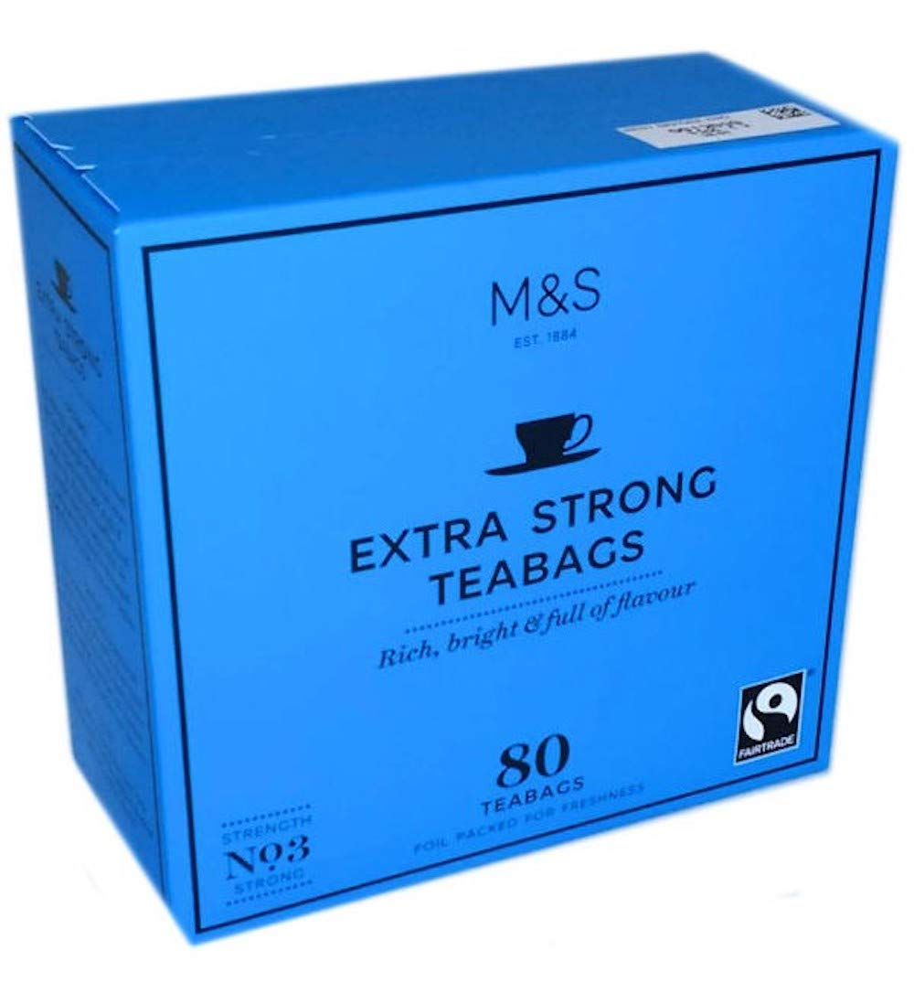 Marks & Spencer MS Tea Extra Strong front packaging showing label and 250g pack benefit: clear product choice
