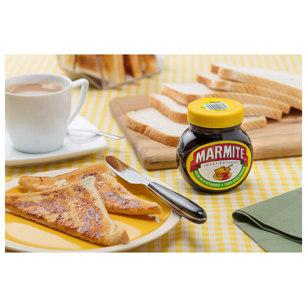 Marmite packaging recycling label close-up showing sustainable disposal and environmental benefit