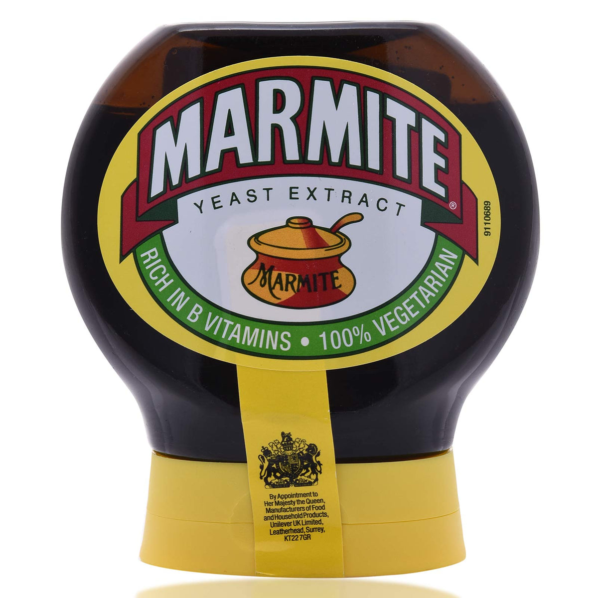 Marmite squeezy front packaging showing label and 200g jar for easy use