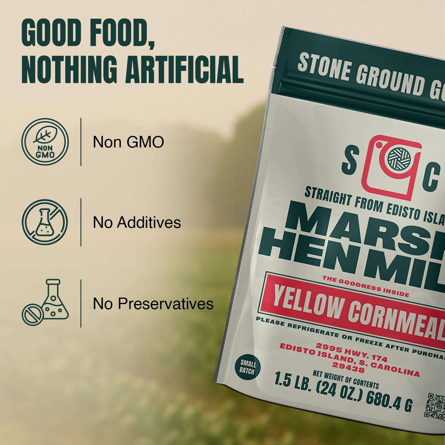 Marsh Hen Mill farm fields on Wadmalaw Island showing origin and traceability benefit