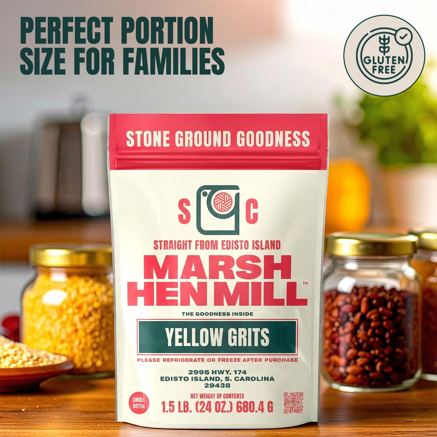 Marsh Hen Mill 24 oz bag beside a measuring cup for size comparison