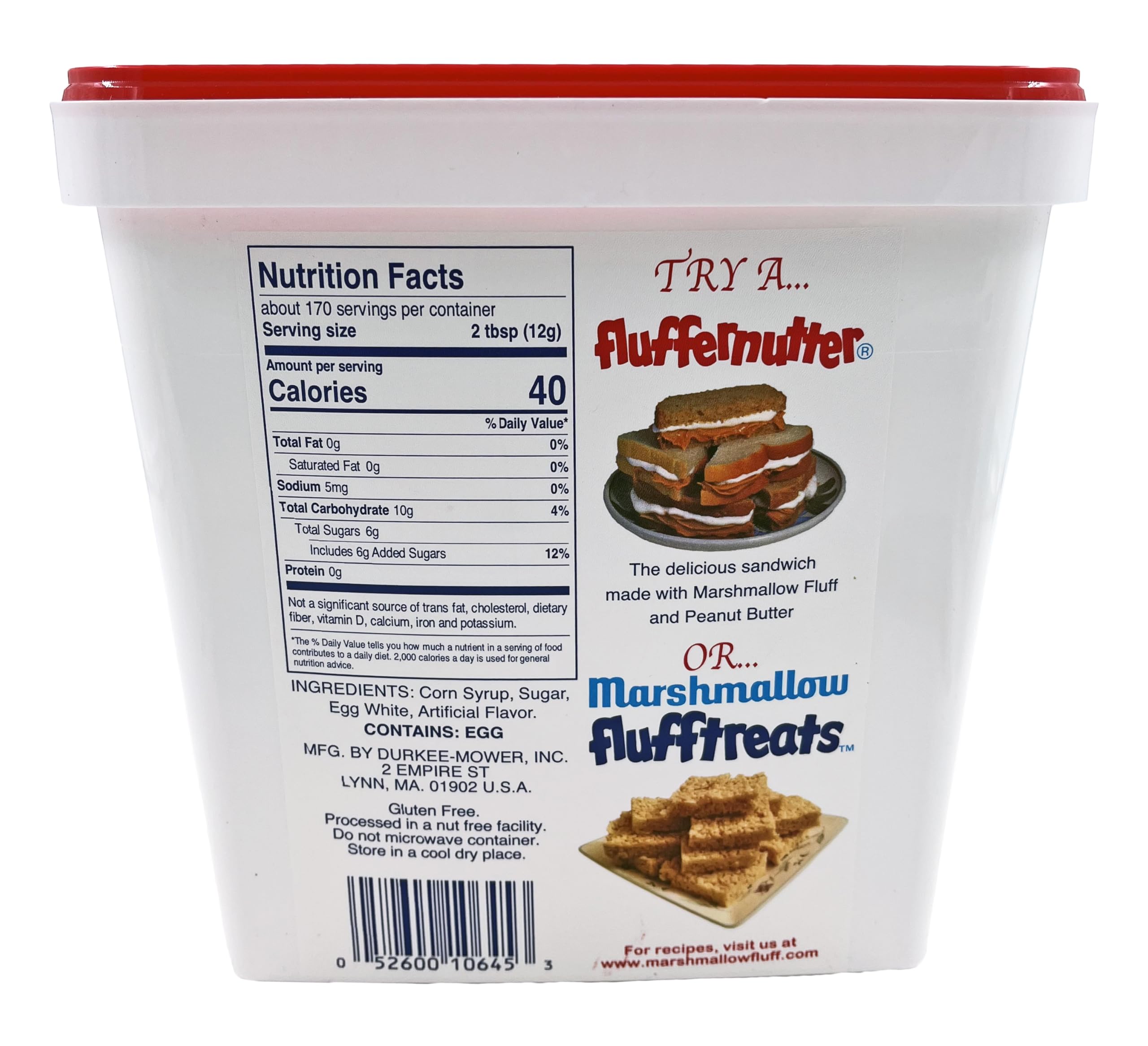 4.5 lb Marshmallow Fluff next to measuring cup illustrating bulk size benefit