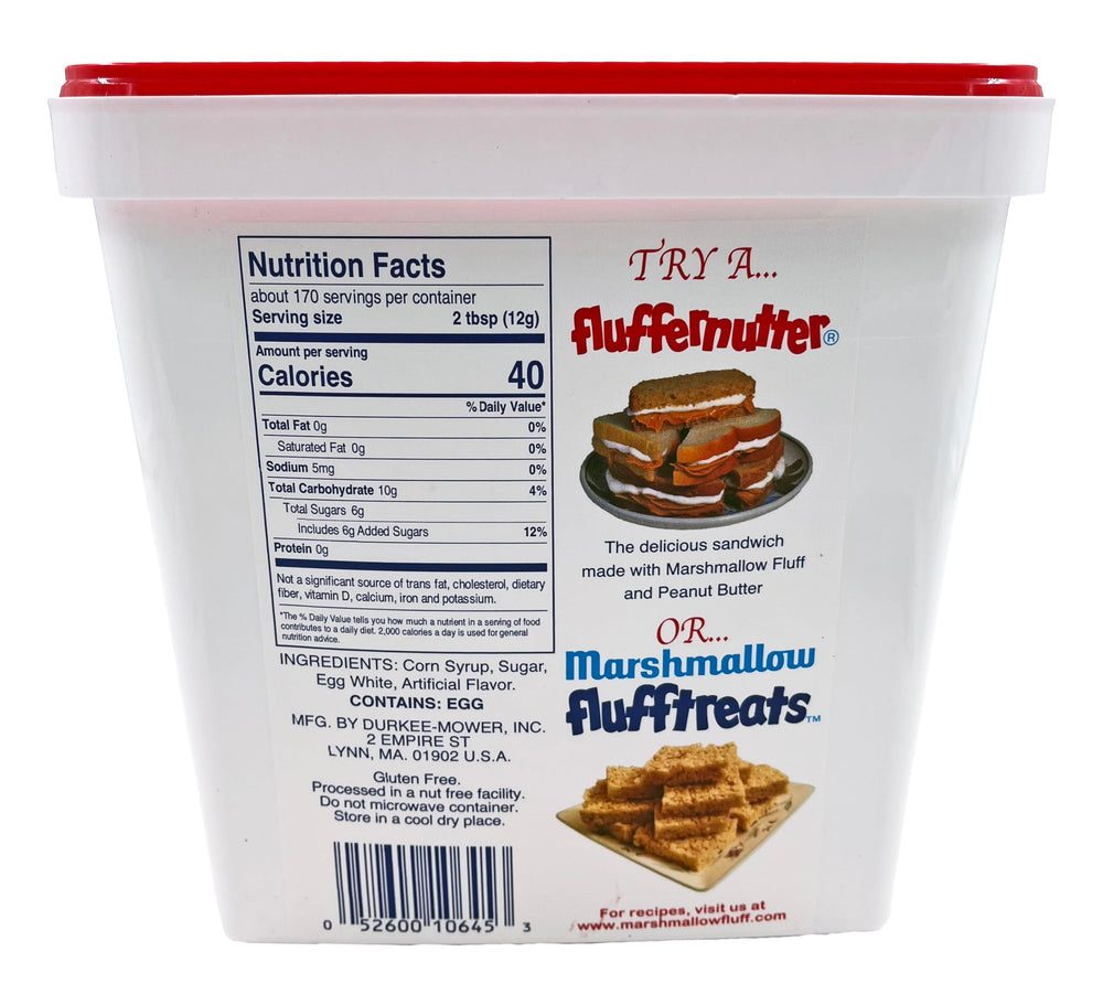 4.5 lb Marshmallow Fluff next to measuring cup illustrating bulk size benefit