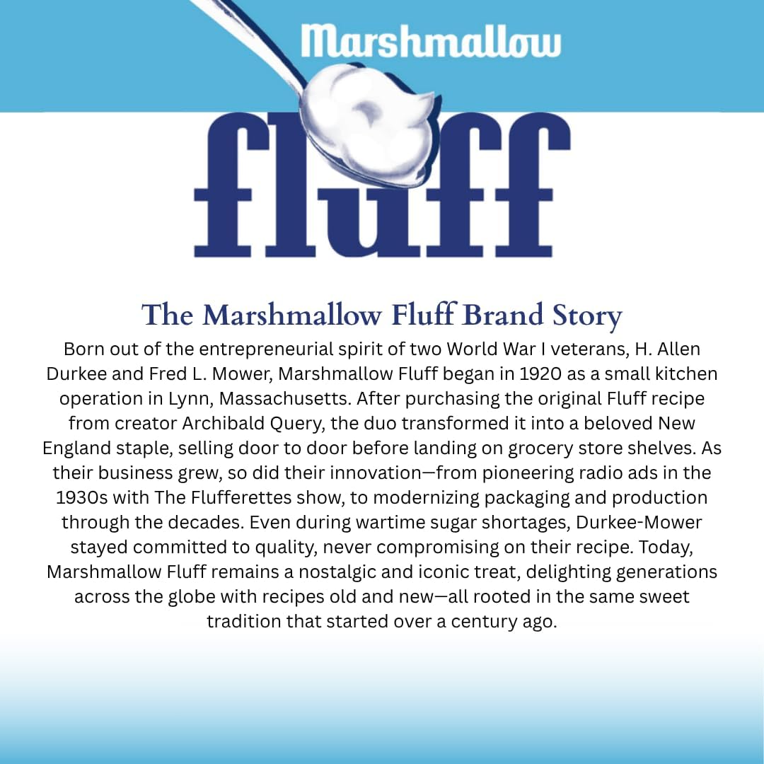 Marshmallow Fluff next to a hand to show jar size and portion benefit