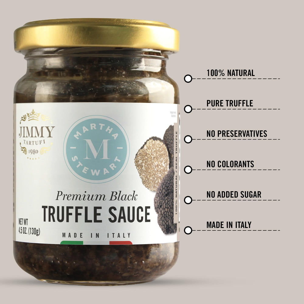 Martha Stewart & Jimmy Tartufi display of olive oil and porcini, highlights natural ingredients