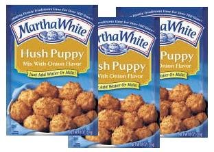 Martha White front packaging showing 8 oz bag and easy batch frying benefits