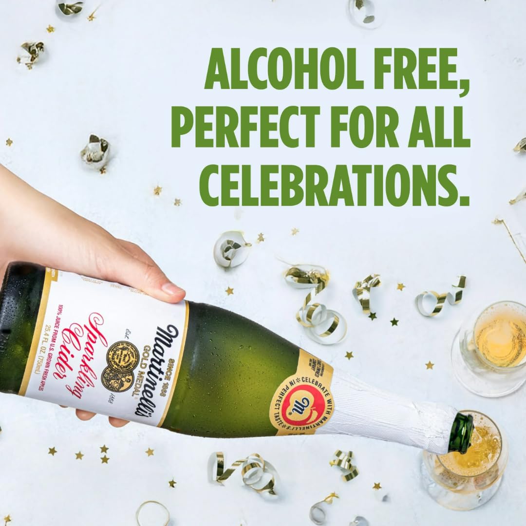 Martinelli's bottle beside apples showing size and natural ingredients benefit