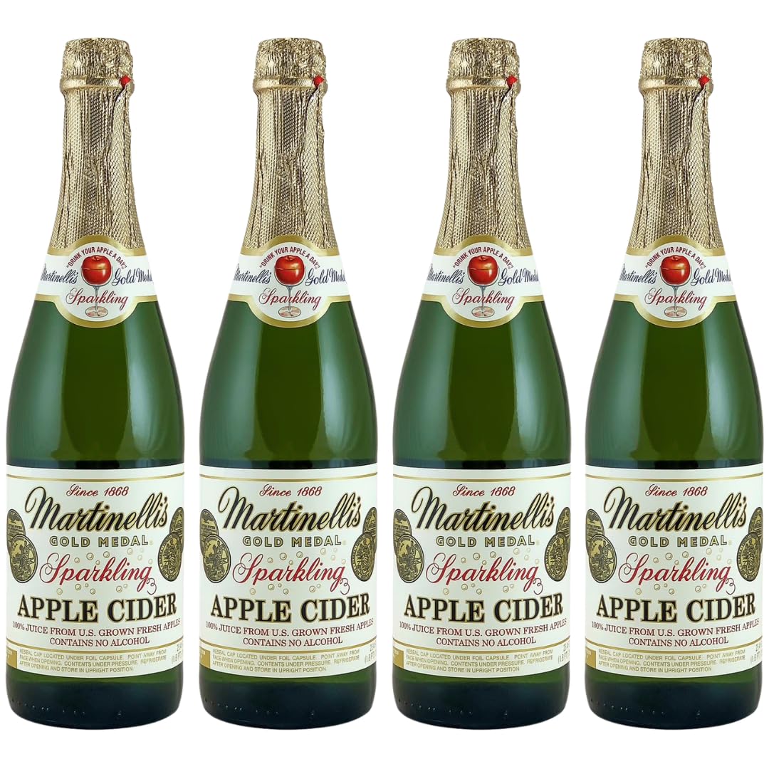 Martinelli's front packaging showing elegant glass bottles and premium presentation benefit