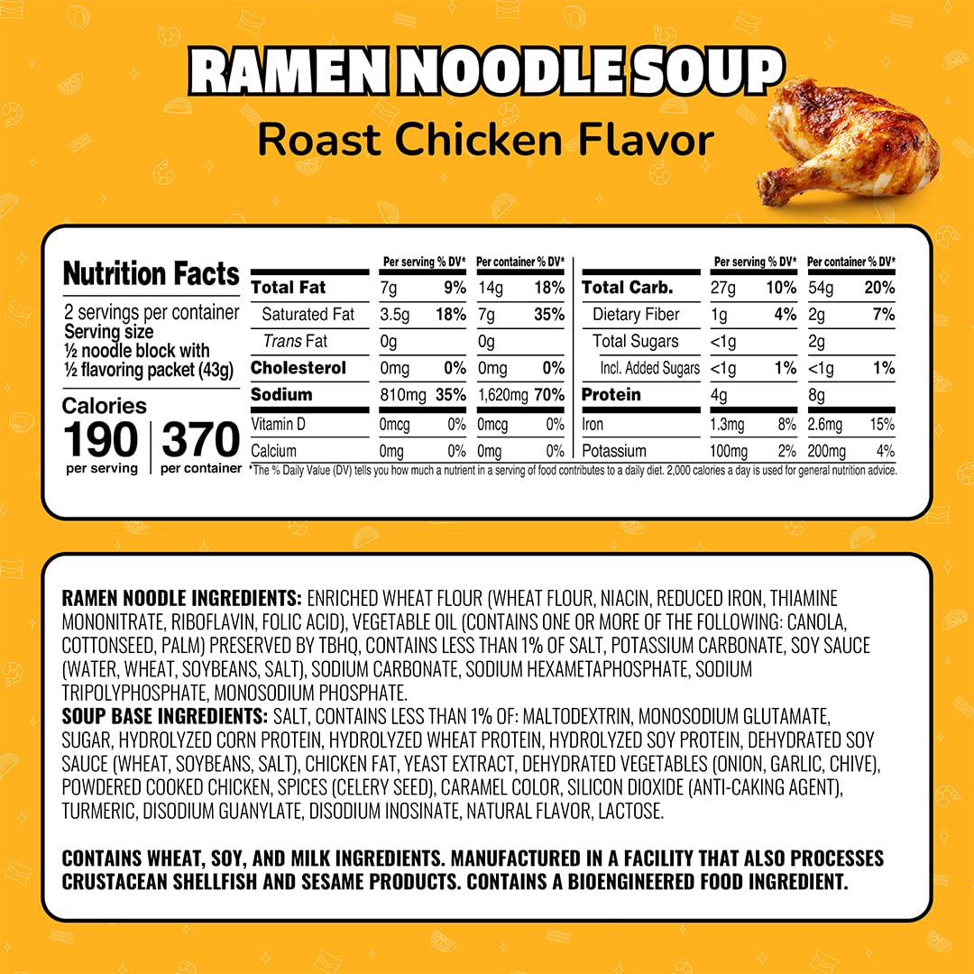 Stacked 24-pack of Maruchan roast chicken ramen in pantry for bulk storage and value