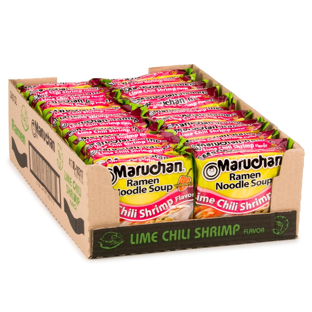 Maruchan front packaging showing lime chili shrimp flavor and benefits