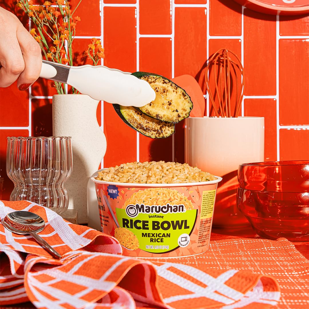 Microwaved Maruchan rice bowl steaming and ready to eat, fast meal solution