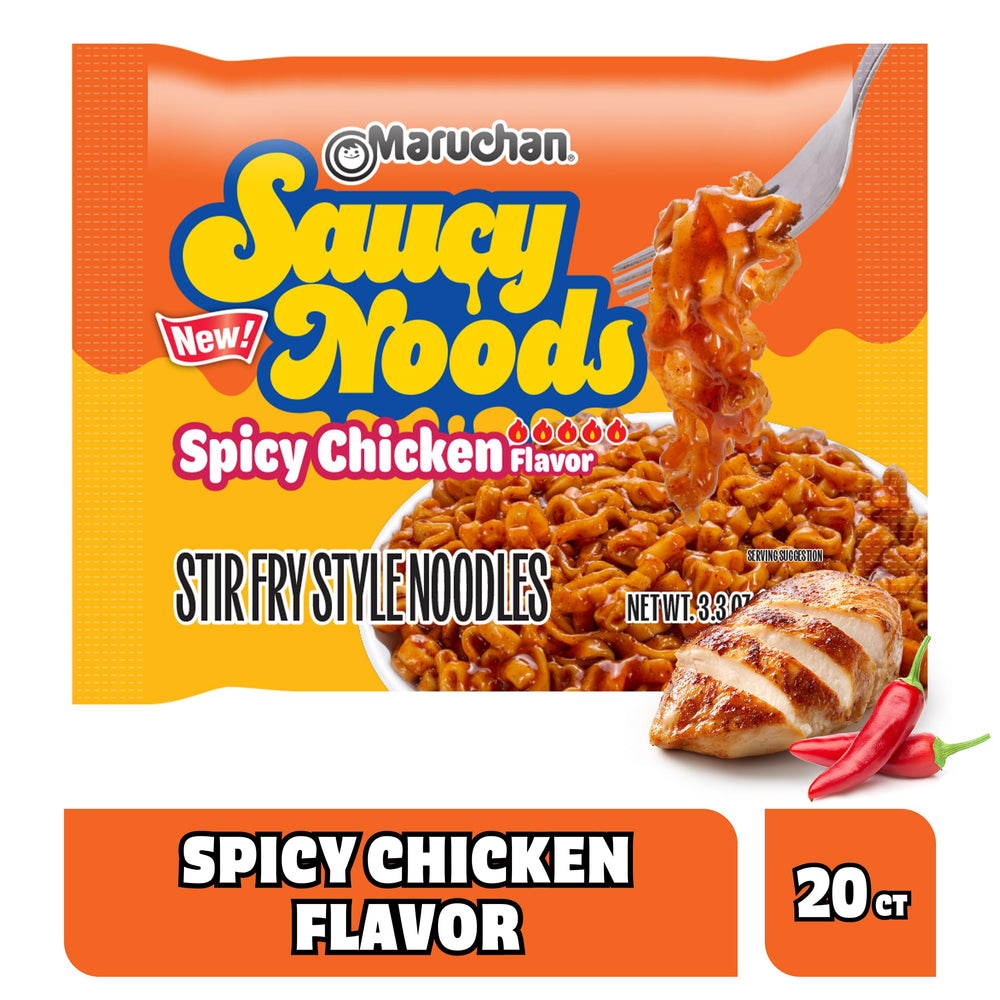 Maruchan noodle close-up with creamy sauce coating for rich mouthfeel