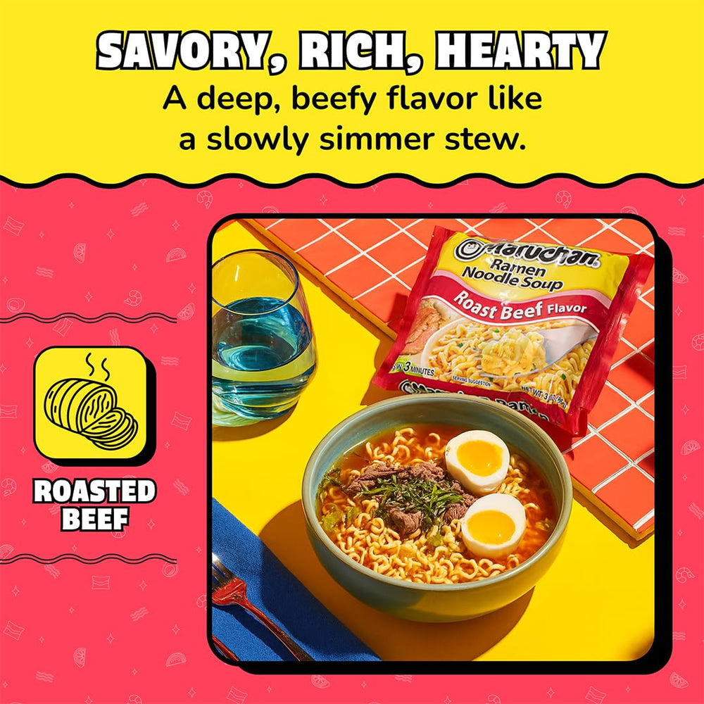 Maruchan noodle texture close-up highlighting springy noodles and easy slurp benefit